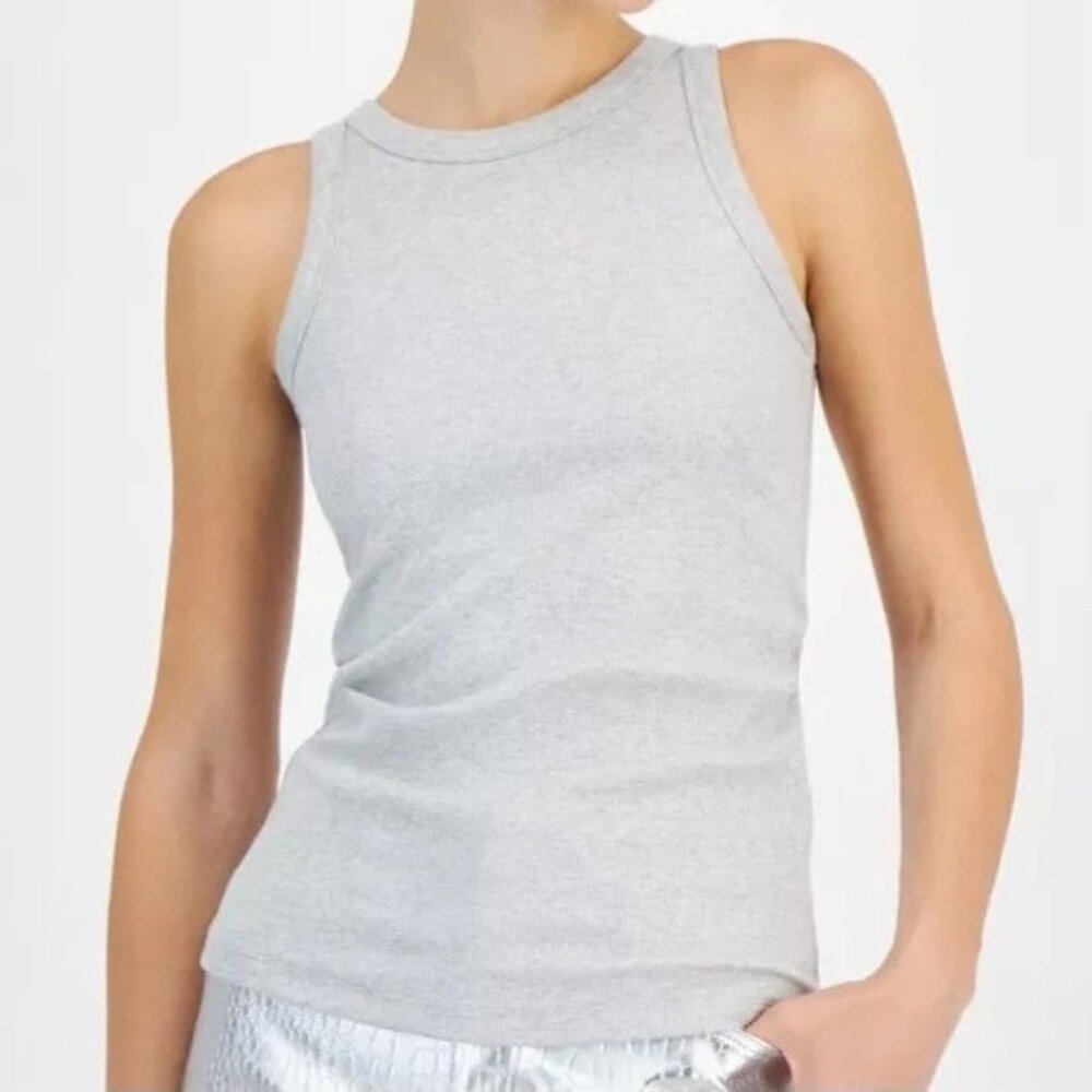 Boss Orange Silver Ribbed‎ Metallic Round Neck Tank Top Cotton Blend Womens M